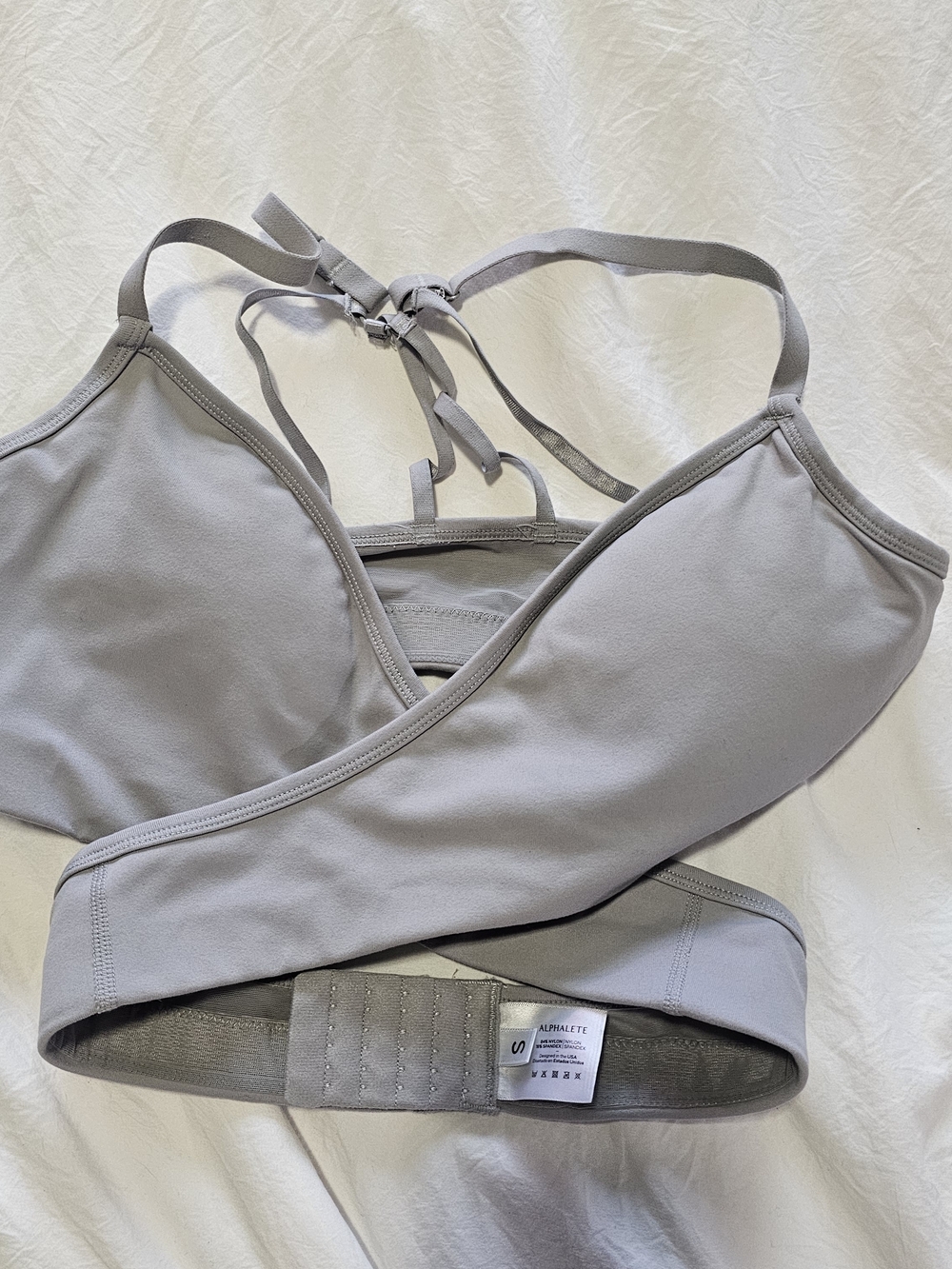 Alphalete Light Gray Wrap Cross-Back Sports Bra